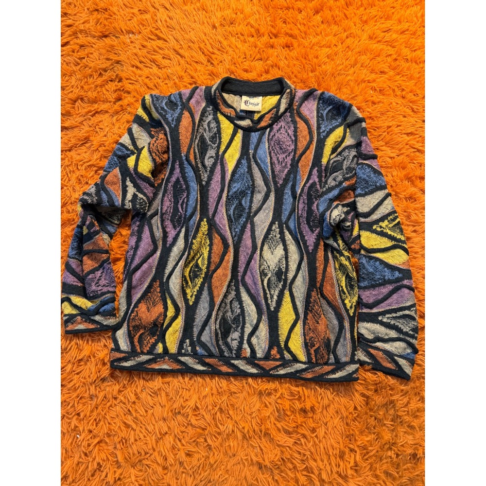 Coogi Australia Classic Vintage 3D Knit Sweater XL Multi Color Linen Cotton